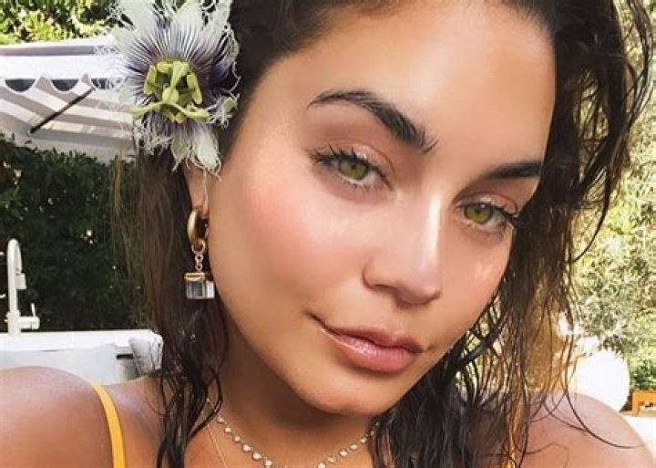 Vanessa Hudgens Shimmers In Gold Resa Slip Dress, Shows Off Diamond Halter Bra